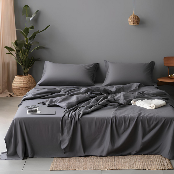 Cotton Bed Sheet Set - Charcoal Grey