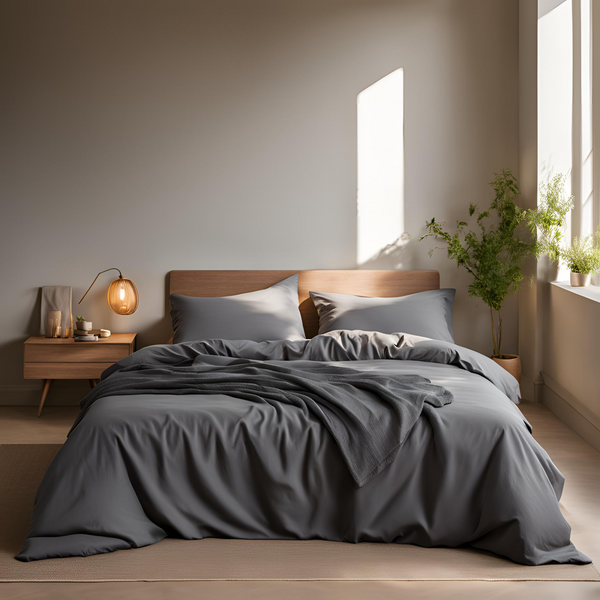 100% Cotton Quilt Cover Set - Charcoal Grey