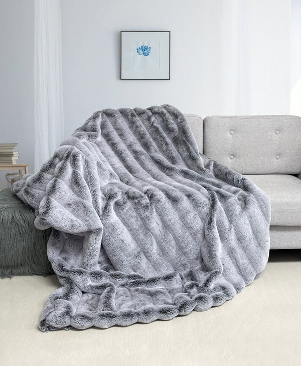 GRAPHITE STRIPES FAUX FUR THROW