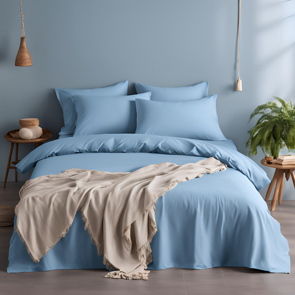 100% Cotton Quilt Cover Set- Sky Blue