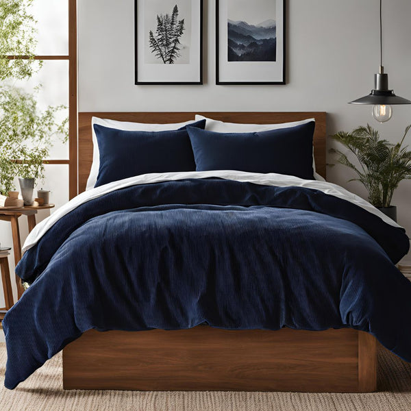 Dark Navy Corduroy Quilt Cover Set