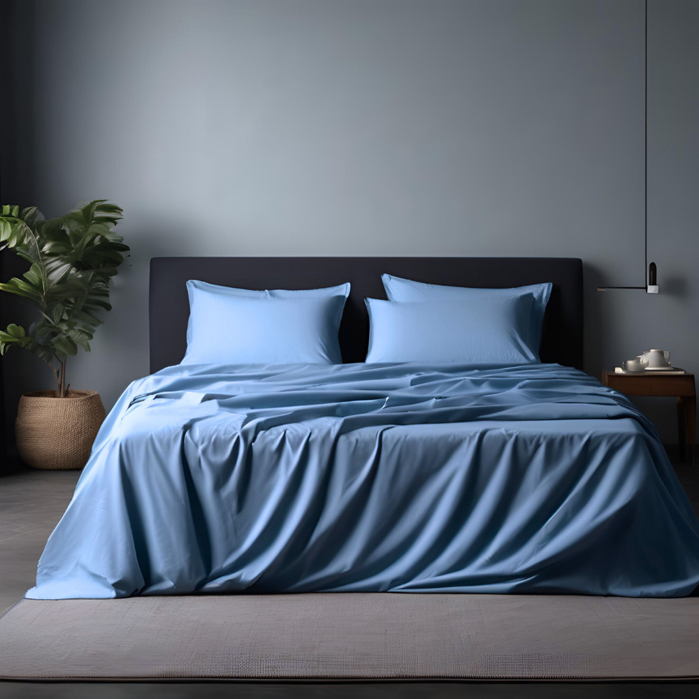 blue fitted sheet