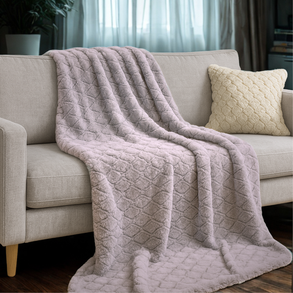 Textured Faux Fur Throw Blanket in Grey
